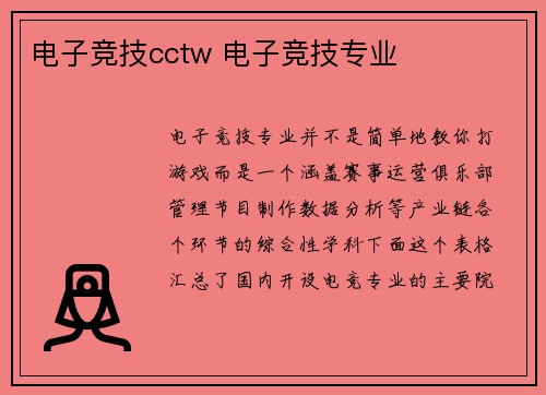 电子竞技cctw 电子竞技专业